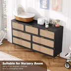 Commode 7 tiroirs en rotin - Grande commode en bois avec tiroirs profonds et plateau large pour chambre, salon, couloir ou dressing