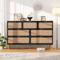 7-Drawer Rattan Dresser - Tall Wooden Chest with Deep Drawers & Wide Top for Bedroom, Living Room, Hallway or Closet