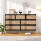 7-Drawer Rattan Dresser - Tall Wooden Chest with Deep Drawers & Wide Top for Bedroom, Living Room, Hallway or Closet