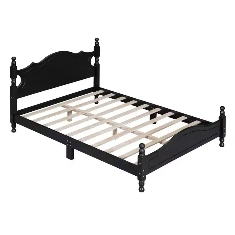Full/Queen Size Wood House Bed, Easy Assembly, Platform Bed, No Box Spring Needed, Wooden Slat Mattress Foundation, Black_Full Size