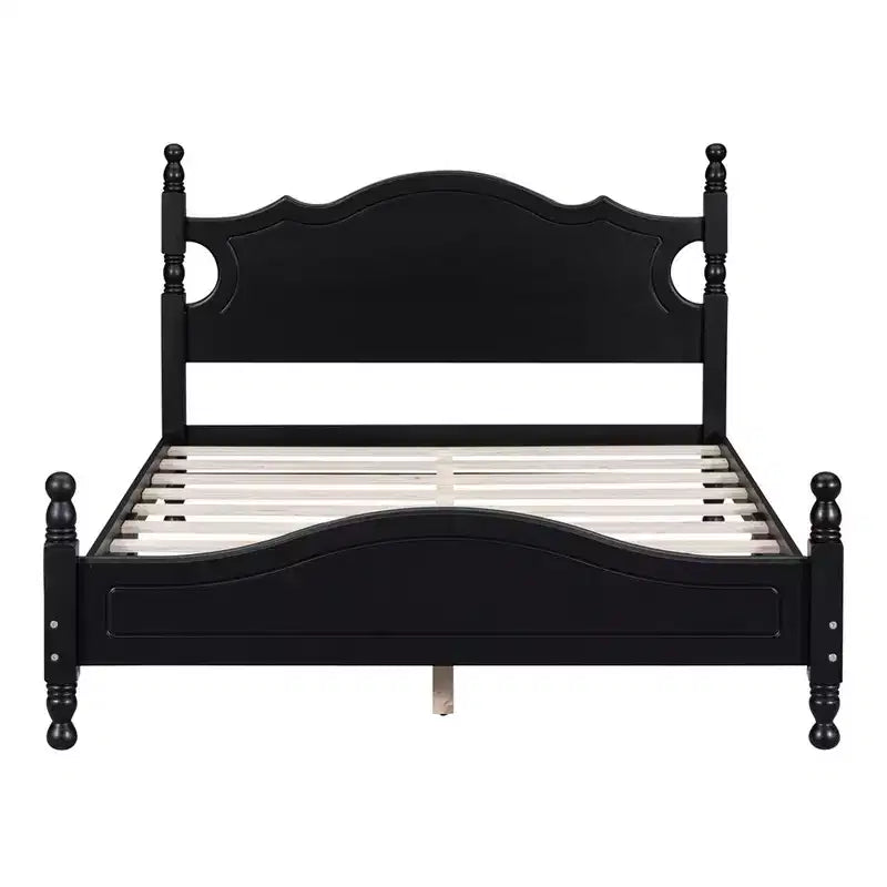 Lit cabane en bois, taille double/grand, assemblage facile, lit plate-forme, sommier tapissier non requis, support de matelas à lattes en bois, noir_taille double