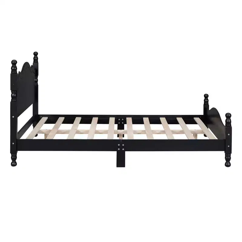 Lit cabane en bois, taille double/grand, assemblage facile, lit plate-forme, sommier tapissier non requis, support de matelas à lattes en bois, noir_taille double