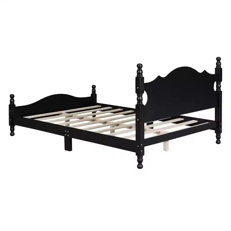 Lit cabane en bois, taille double/grand, assemblage facile, lit plate-forme, sommier tapissier non requis, support de matelas à lattes en bois, noir_taille double