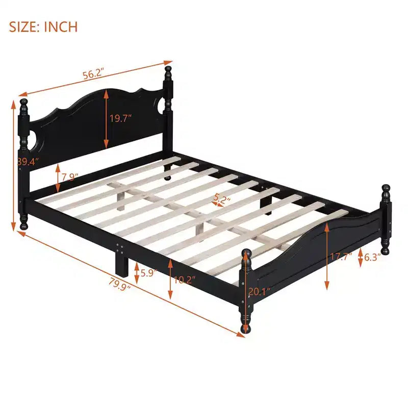Lit cabane en bois, taille double/grand, assemblage facile, lit plate-forme, sommier tapissier non requis, support de matelas à lattes en bois, noir_taille double