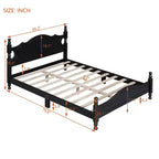 Lit cabane en bois, taille double/grand, assemblage facile, lit plate-forme, sommier tapissier non requis, support de matelas à lattes en bois, noir_taille double