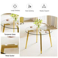 Coffee Table, Modern Minimalist Style Circular Transparent Tempered Glass Table, Tempered Glass Tabletop, Metal Table Legs, Golden