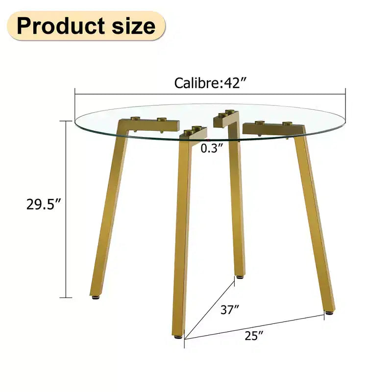 Table basse, style minimaliste moderne, table circulaire en verre trempé transparent, plateau de table en verre trempé, pieds de table en métal, doré