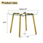 Table basse, style minimaliste moderne, table circulaire en verre trempé transparent, plateau de table en verre trempé, pieds de table en métal, doré