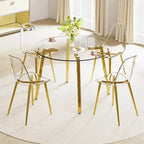 Table basse, style minimaliste moderne, table circulaire en verre trempé transparent, plateau de table en verre trempé, pieds de table en métal, doré