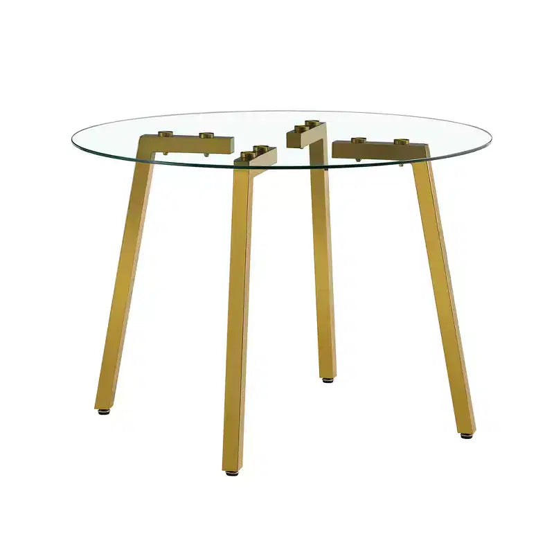 Table basse, style minimaliste moderne, table circulaire en verre trempé transparent, plateau de table en verre trempé, pieds de table en métal, doré