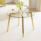 Table basse, style minimaliste moderne, table circulaire en verre trempé transparent, plateau de table en verre trempé, pieds de table en métal, doré