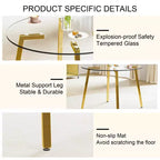 Table basse, style minimaliste moderne, table circulaire en verre trempé transparent, plateau de table en verre trempé, pieds de table en métal, doré