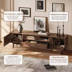 Meuble TV en bois brun de 170 cm pour téléviseurs jusqu'à 75 pouces, avec portes à fermeture douce et porte abattante, pour salon ou chambre à coucher.