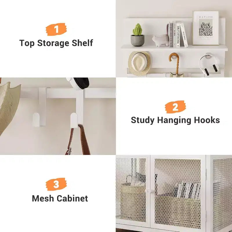 Meuble d'entrée avec porte-manteau, 185 cm, blanc, organiseur étroit, 7 crochets, étagère à chaussures à 3 niveaux, structure en métal, armoire en MDF pour vestiaire/chambre/couloir
