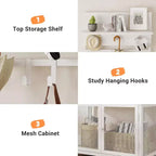 Meuble d'entrée avec porte-manteau, 185 cm, blanc, organiseur étroit, 7 crochets, étagère à chaussures à 3 niveaux, structure en métal, armoire en MDF pour vestiaire/chambre/couloir