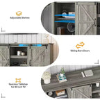Meuble TV de ferme pour téléviseurs de 80 pouces, console multimédia de 70 pouces avec portes coulissantes de grange et armoires de rangement