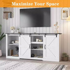 Meuble TV de ferme pour téléviseurs de 80 pouces, console multimédia de 70 pouces avec portes coulissantes de grange et armoires de rangement