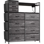 Commode en tissu avec 8+3 tiroirs, lumières LED et station de charge – Comprend des étagères supérieures en bois, 4 poches latérales, des crochets et un cadre en acier robuste