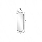 Miroir ovale pleine longueur (48x16) - Cadre en aluminium noir et sangle en cuir. Pour salle de bain, salon, décoration d'entrée.