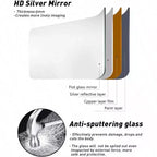 Miroir ovale pleine longueur (48x16) - Cadre en aluminium noir et sangle en cuir. Pour salle de bain, salon, décoration d'entrée.