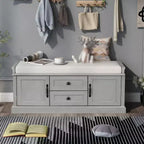 Banc de rangement avec 2 tiroirs et 2 placards, banc à chaussures rétro avec coussin amovible, banc de rangement multifonctionnel pour couloir, entrée