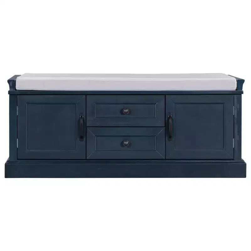 Banc de rangement avec 2 tiroirs et 2 placards, banc à chaussures rétro avec coussin amovible, banc de rangement multifonctionnel pour couloir, entrée