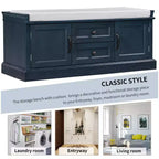 Banc de rangement avec 2 tiroirs et 2 placards, banc à chaussures rétro avec coussin amovible, banc de rangement multifonctionnel pour couloir, entrée