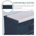 Banc de rangement avec 2 tiroirs et 2 placards, banc à chaussures rétro avec coussin amovible, banc de rangement multifonctionnel pour couloir, entrée