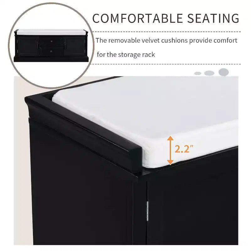 Banc de rangement avec 2 tiroirs et 2 placards, banc à chaussures rétro avec coussin amovible, banc de rangement multifonctionnel pour couloir, entrée