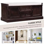 Banc de rangement avec 2 tiroirs et 2 placards, banc à chaussures rétro avec coussin amovible, banc de rangement multifonctionnel pour couloir, entrée