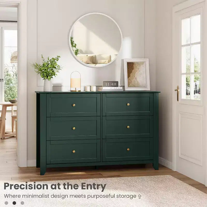 Commode noire à 6 tiroirs pour chambre à coucher, grande commode avec tiroirs profonds et poignées en métal, commodes en bois modernes pour entrée, couloir