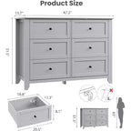 Commode noire à 6 tiroirs pour chambre à coucher, grande commode avec tiroirs profonds et poignées en métal, commodes en bois modernes pour entrée, couloir