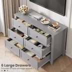 Commode noire à 6 tiroirs pour chambre à coucher, grande commode avec tiroirs profonds et poignées en métal, commodes en bois modernes pour entrée, couloir