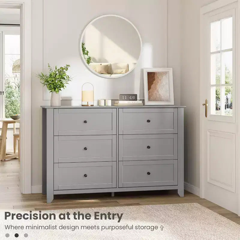 Commode noire à 6 tiroirs pour chambre à coucher, grande commode avec tiroirs profonds et poignées en métal, commodes en bois modernes pour entrée, couloir
