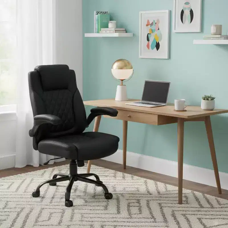 Chaise de bureau haute en similicuir, chaise de bureau ergonomique à dossier haut, capacité, chaise d'ordinateur de direction pour la maison ou le bureau, noir