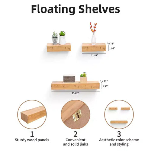 23.6 Étagère flottante en érable C avec support invisible, fixation murale en bois, parfaite pour la décoration de salle de bain/chambre/cuisine ou pour exposer des livres/plantes, installation facile.