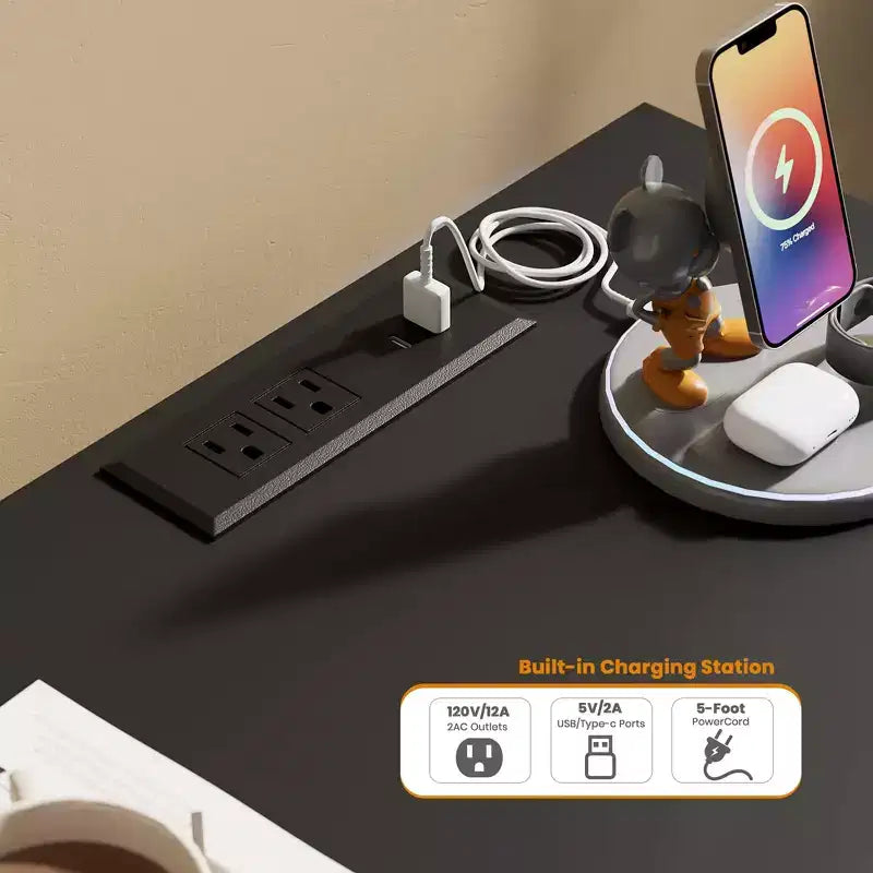 Commode à 9 tiroirs pour chambre à coucher - Commode de 160 cm de large avec lumière LED et station de recharge, grand meuble TV, organisateur de maison multifonctionnel