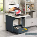 Multi-Functional Folding Table with Marble Texture, Rolling Kitchen Island Cart with Storage Drawer & Shelf, Mobile Computer Desk for Small Space