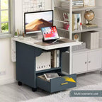 Multi-Functional Folding Table with Marble Texture, Rolling Kitchen Island Cart with Storage Drawer & Shelf, Mobile Computer Desk for Small Space