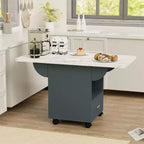 Table pliante multifonctionnelle avec texture marbre, Îlot de cuisine roulant avec tiroir de rangement et étagère, Bureau d'ordinateur mobile pour petit espace