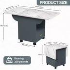 Table pliante multifonctionnelle avec texture marbre, Îlot de cuisine roulant avec tiroir de rangement et étagère, Bureau d'ordinateur mobile pour petit espace