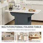 Table pliante multifonctionnelle avec texture marbre, Îlot de cuisine roulant avec tiroir de rangement et étagère, Bureau d'ordinateur mobile pour petit espace