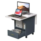 Table pliante multifonctionnelle avec texture marbre, Îlot de cuisine roulant avec tiroir de rangement et étagère, Bureau d'ordinateur mobile pour petit espace
