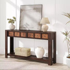 Console de 54 pouces de long, Table d'entrée en bois avec 2 tiroirs et étagère de rangement ouverte, Table de canapé derrière le canapé, Table d'entrée de style ferme