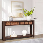 Console de 54 pouces de long, Table d'entrée en bois avec 2 tiroirs et étagère de rangement ouverte, Table de canapé derrière le canapé, Table d'entrée de style ferme