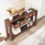 Console de 54 pouces de long, Table d'entrée en bois avec 2 tiroirs et étagère de rangement ouverte, Table de canapé derrière le canapé, Table d'entrée de style ferme