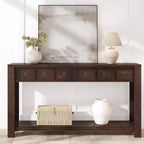 Console de 54 pouces de long, Table d'entrée en bois avec 2 tiroirs et étagère de rangement ouverte, Table de canapé derrière le canapé, Table d'entrée de style ferme