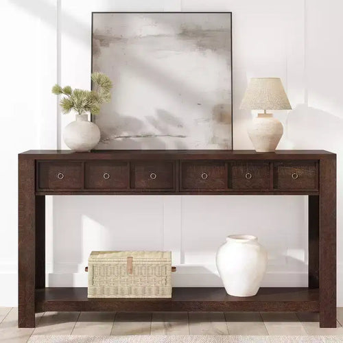 Console de 54 pouces de long, Table d'entrée en bois avec 2 tiroirs et étagère de rangement ouverte, Table de canapé derrière le canapé, Table d'entrée de style ferme