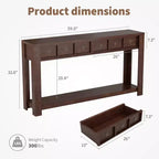 Console de 54 pouces de long, Table d'entrée en bois avec 2 tiroirs et étagère de rangement ouverte, Table de canapé derrière le canapé, Table d'entrée de style ferme