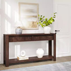 Console de 54 pouces de long, Table d'entrée en bois avec 2 tiroirs et étagère de rangement ouverte, Table de canapé derrière le canapé, Table d'entrée de style ferme